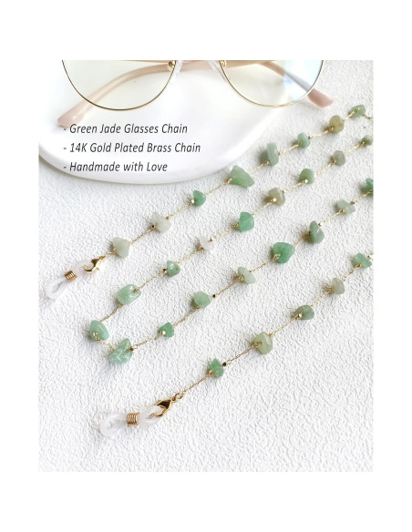 Cadena de Gafas Jade Verde para Mujeres con Soporte Antideslizante