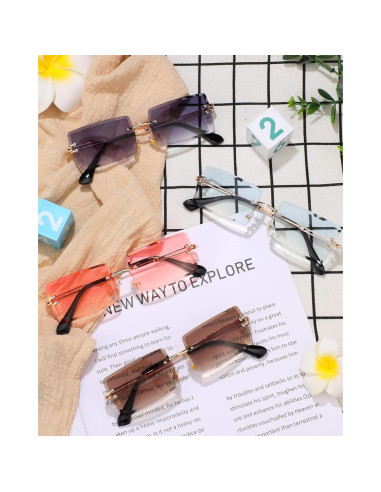 Frienda 4 Pares Gafas de Sol Rectangulares Sin Montura