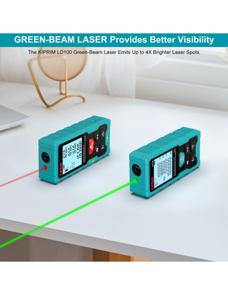 Medidor de Distancia Láser Verde Kiprim LD100 100m USB Recargable