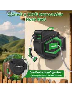 Carrete de Manguera Retráctil Shawty 30.48m 1/2" Verde 2