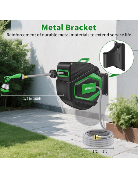 Carrete de Manguera Retráctil Shawty 30.48m 1/2" Verde