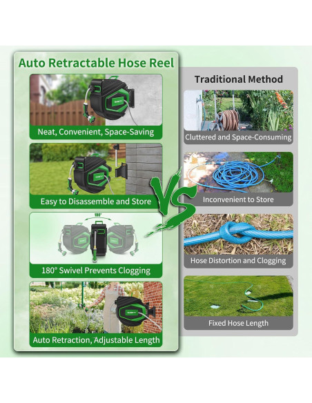 Carrete de Manguera Retráctil Shawty 30.48m 1/2" Verde