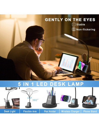 Lámpara de Escritorio Sailstar LED con Cargador Inalámbrico 800 Lúmenes