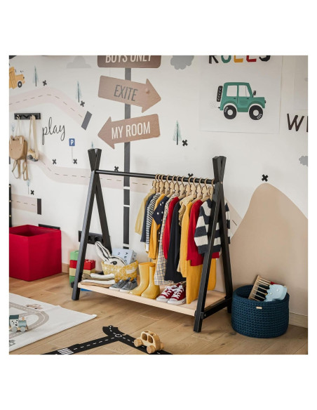 Perchero Teepee Sweet Home From Wood Negro con Almacenamiento