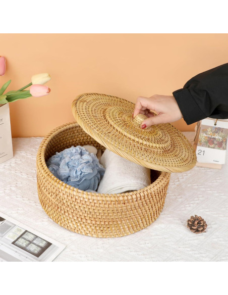 Cesta de Almacenamiento Redonda Hipiwe 30.2 cm con Tapa