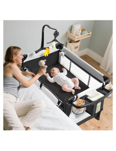 Cuna 5 en 1 Portátil para Bebés Gris - Cambiador y Parque Infantil