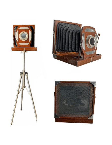 Cámara Antigua de Madera con Soporte de Trípode 119 cm