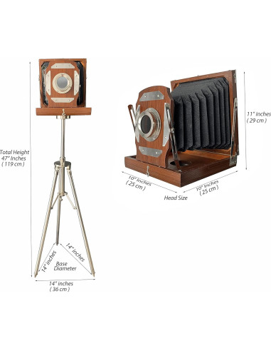 Cámara Antigua de Madera con Soporte de Trípode 119 cm