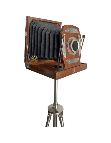 Cámara Antigua de Madera con Soporte de Trípode 119 cm