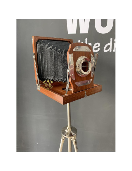 Cámara Antigua de Madera con Soporte de Trípode 119 cm