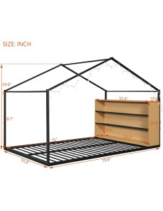 Cama Montessori Completa Ball & Cast con Estantes y LED Negra 2