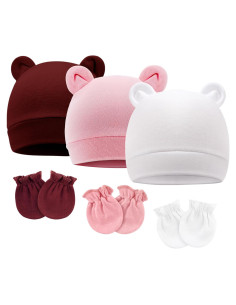 Conjunto Gorro y Manoplas Bebé AQOKKA Orejas de Oso 0-3 Meses