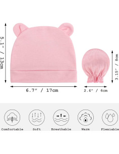 Conjunto Gorro y Manoplas Bebé AQOKKA Orejas de Oso 0-3 Meses 2