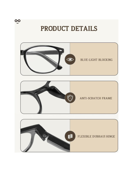 Paquete de 5 Gafas de Lectura JOLISU con Bloqueo de Luz Azul