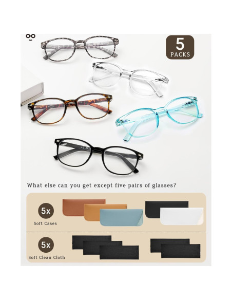 Paquete de 5 Gafas de Lectura JOLISU con Bloqueo de Luz Azul