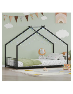 Cama Montessori Luxepurilyn Twin Negra con Luces LED