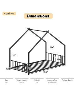 Cama Montessori Luxepurilyn Twin Negra con Luces LED 2