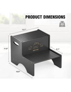 Escalera de Bambú 2 Pasos Wisuce Antideslizante 204kg Negro 2