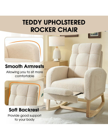 Silla Mecedora NIOIIKIT Moderna Tapizada para Guardería Albaricoque