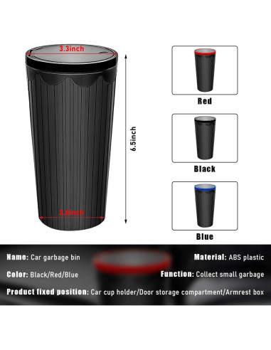 Basurero de coche Gasedin con tapa, plástico ABS, negro