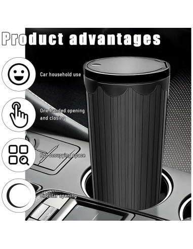 Basurero de coche Gasedin con tapa, plástico ABS, negro