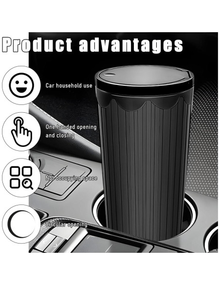 Basurero de coche Gasedin con tapa, plástico ABS, negro
