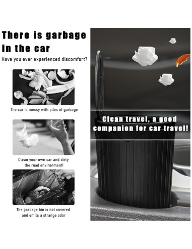 Basurero de coche Gasedin con tapa, plástico ABS, negro