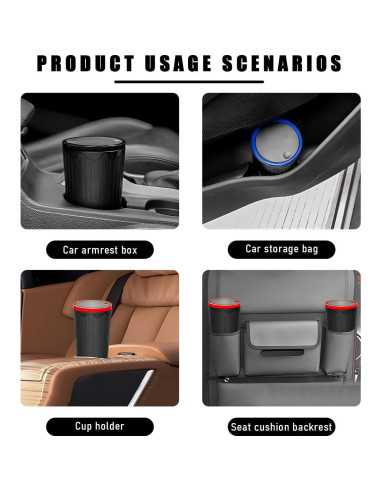 Basurero de coche Gasedin con tapa, plástico ABS, negro