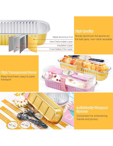 30 Moldes Rectangulares Desechables ZOXILEN 200ml Dorados