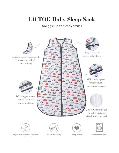 Saco de Sueño TADO MUSLIN 1.0 TOG para Bebé 2-4 Años Coches