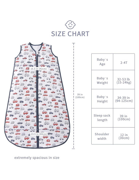 Saco de Sueño TADO MUSLIN 1.0 TOG para Bebé 2-4 Años Coches
