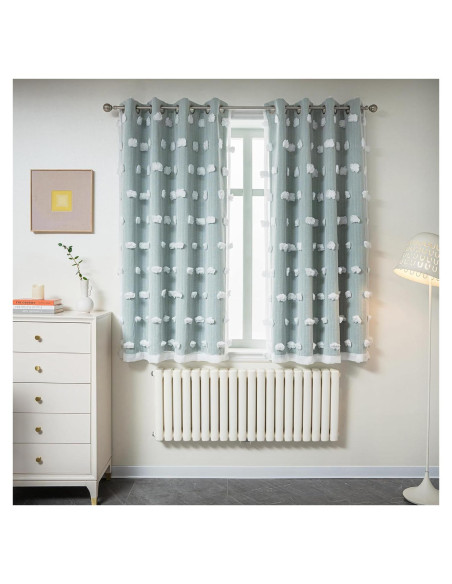 Cortinas MYSKY HOME Aqua 132x137 cm Doble Capa con Pom Pom