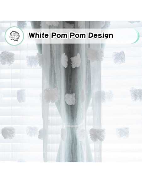 Cortinas MYSKY HOME Aqua 132x137 cm Doble Capa con Pom Pom