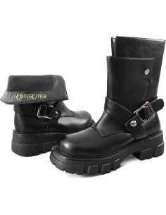 Botas Cortas de Motocicleta CouieCuies para Mujeres Negras 2