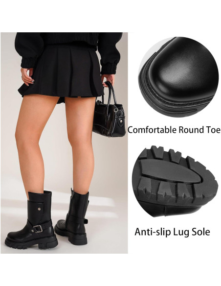 Botas Cortas de Motocicleta CouieCuies para Mujeres Negras