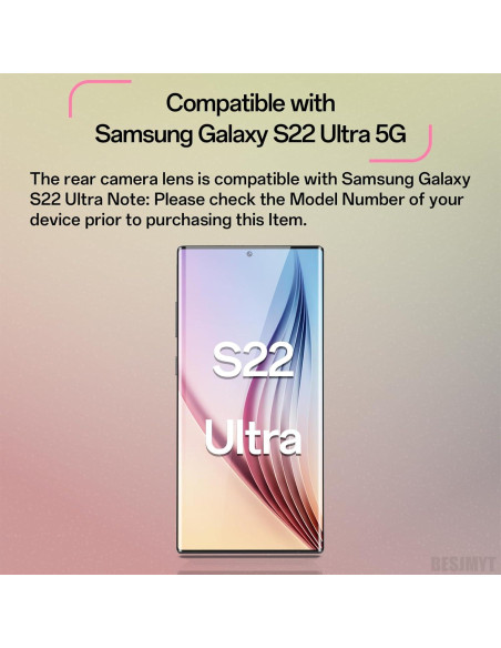Paquete de 2 lentes de cámara trasera BESJMYT para S22 Ultra
