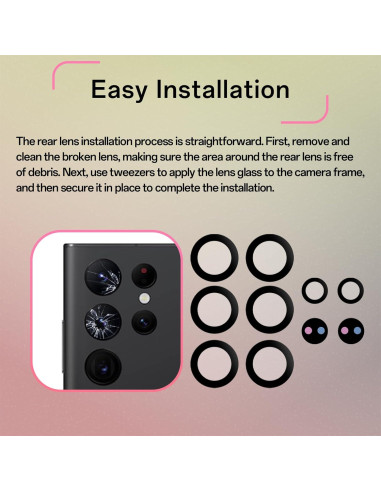 Paquete de 2 lentes de cámara trasera BESJMYT para S22 Ultra
