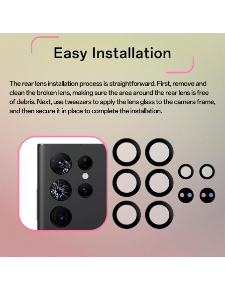 Paquete de 2 lentes de cámara trasera BESJMYT para S22 Ultra