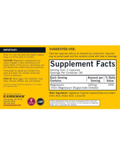 Quelato de Bisglicinato de Magnesio Kirkman 180 Cápsulas - Relajación 2