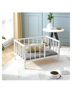 Cama Elevada para Perro OSCHF con Barandillas 54x76 cm Blanca