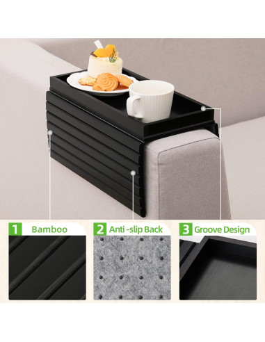 Bandeja de brazo de sofá GEHE de bambú plegable 45.72x33.53cm