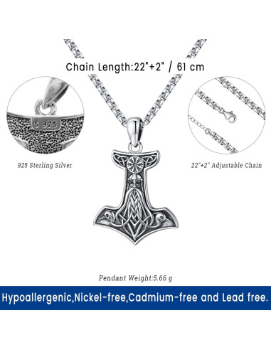 Collar Vikingos Mjolnir Thor Plata Esterlina 925 61 cm