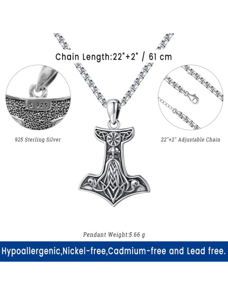 Collar Vikingos Mjolnir Thor Plata Esterlina 925 61 cm