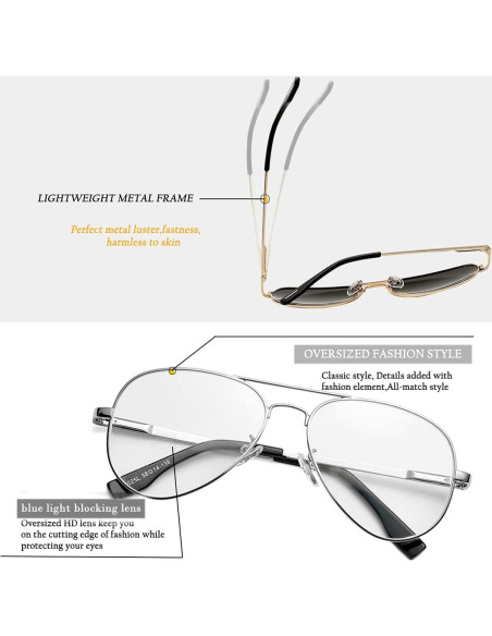 Gafas de Aviador HJSTES Lentes Transparentes Anti-Luz Azul