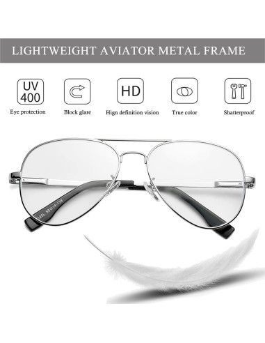 Gafas de Aviador HJSTES Lentes Transparentes Anti-Luz Azul