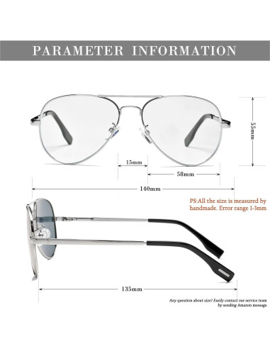 Gafas de Aviador HJSTES Lentes Transparentes Anti-Luz Azul