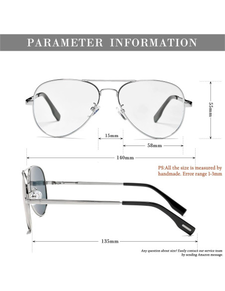 Gafas de Aviador HJSTES Lentes Transparentes Anti-Luz Azul