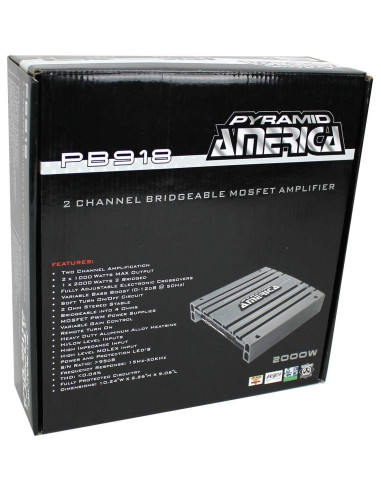 Amplificador de Potencia Pyramid PB918 2000W 2 Canales + Kit Cableado 8 Gauge