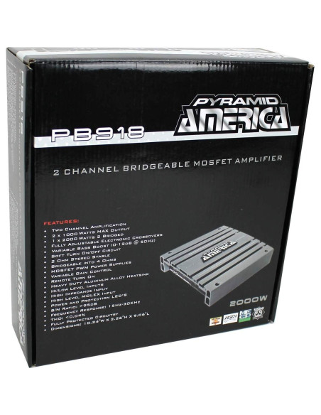 Amplificador de Potencia Pyramid PB918 2000W 2 Canales + Kit Cableado 8 Gauge