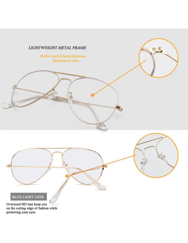 Gafas de Aviador HJSTES Lentes Transparentes Anti Luz Azul